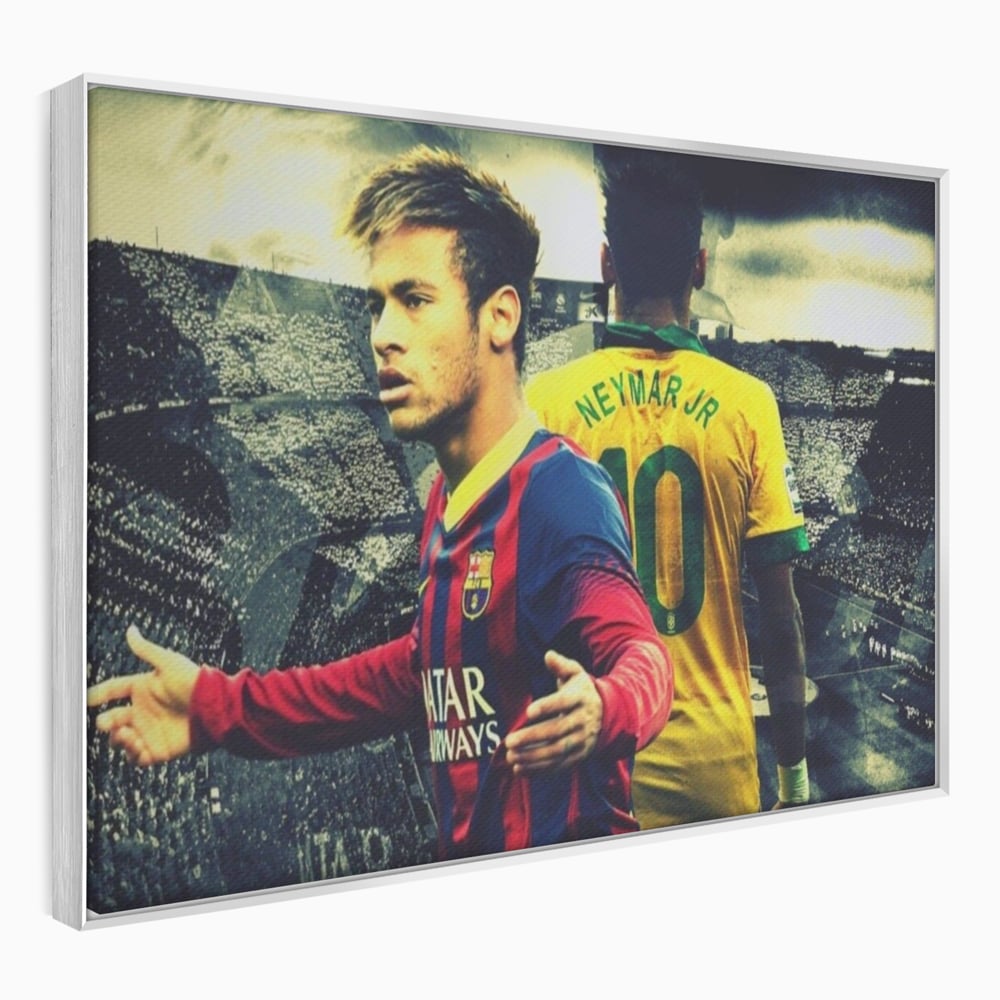 Tablou canvas cu tablou canvas cu fotbalistul neymar, in rama de aluminiu argintiu